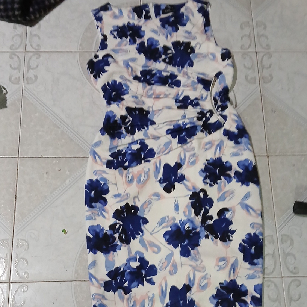 Ivanka Trump Blue and White Floral Midi Dress